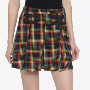 ☆ Hot Topic Rainbow Plaid Double Buckle Pleated Skirt Size Large